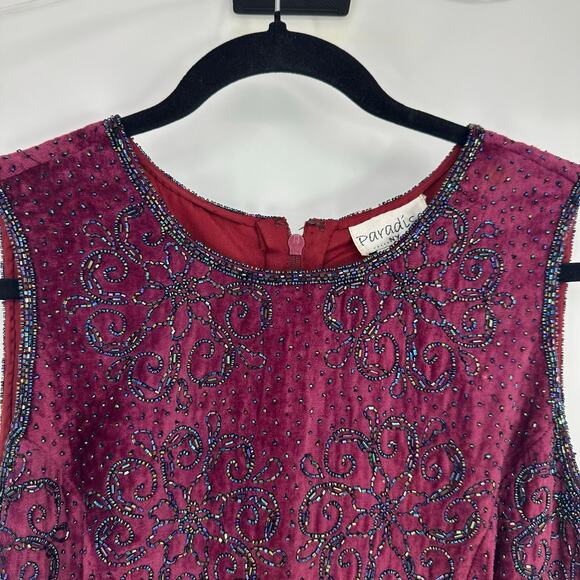 Vintage Paradise Womens L Top Large Red Velvet Sleeveless Embellished Whimsygoth - Picture 4 of 9